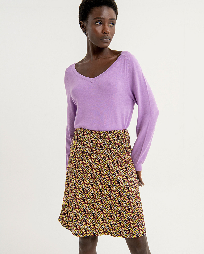 Printed elasticated short flared skirt Brown