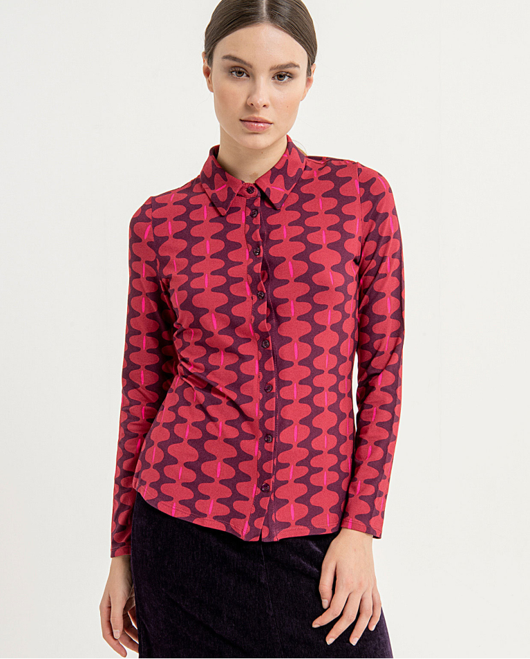 Stretch and print fitted shirt Maroon