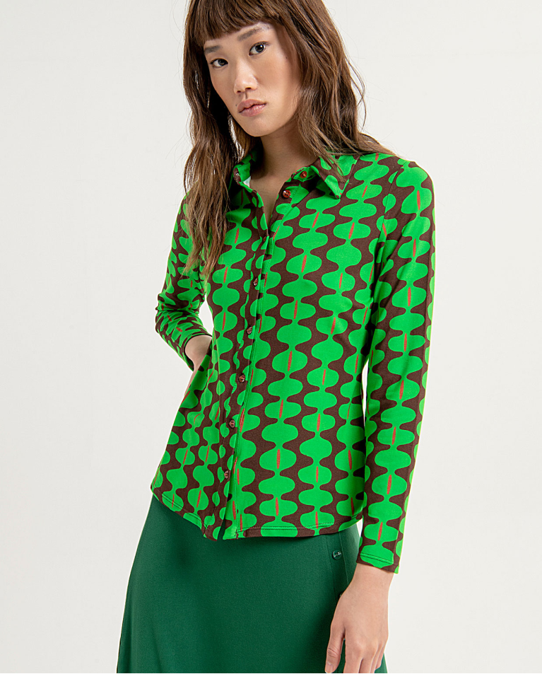 Stretch and print fitted shirt Green