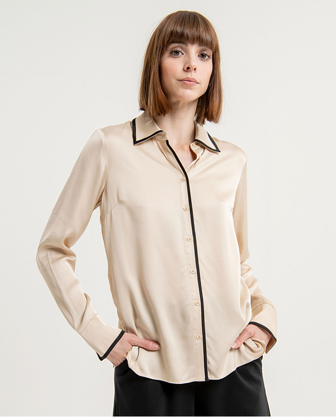 Shirt with piping on collar, lapels and cuffs Ecru