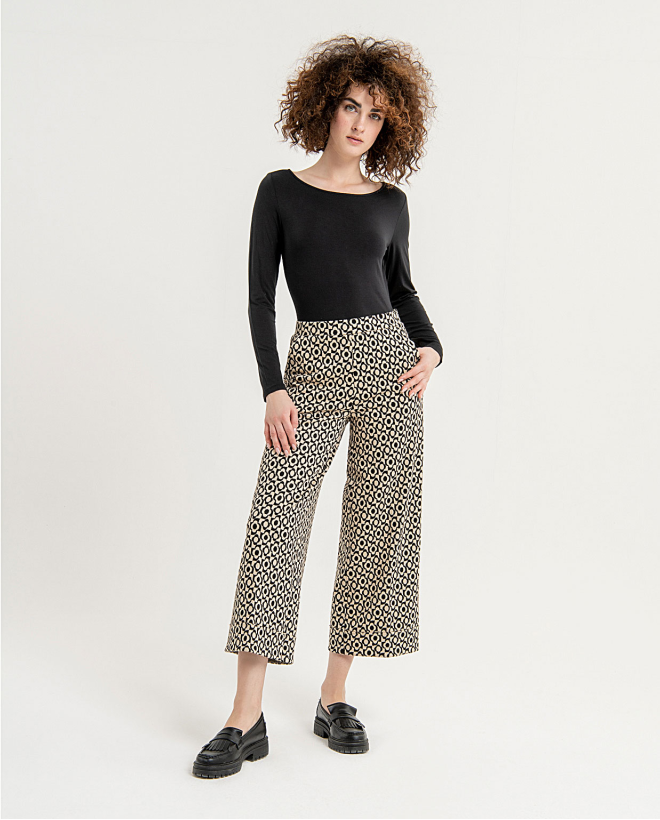 Stretch and printed cropped ankle trousers Black