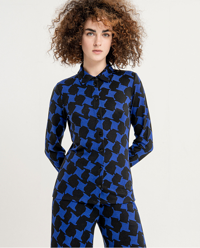 Stretch printed fitted elasticated shirt Blue