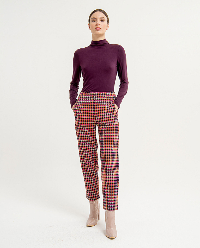 Stretch and patterned ankle trousers with darts Brown