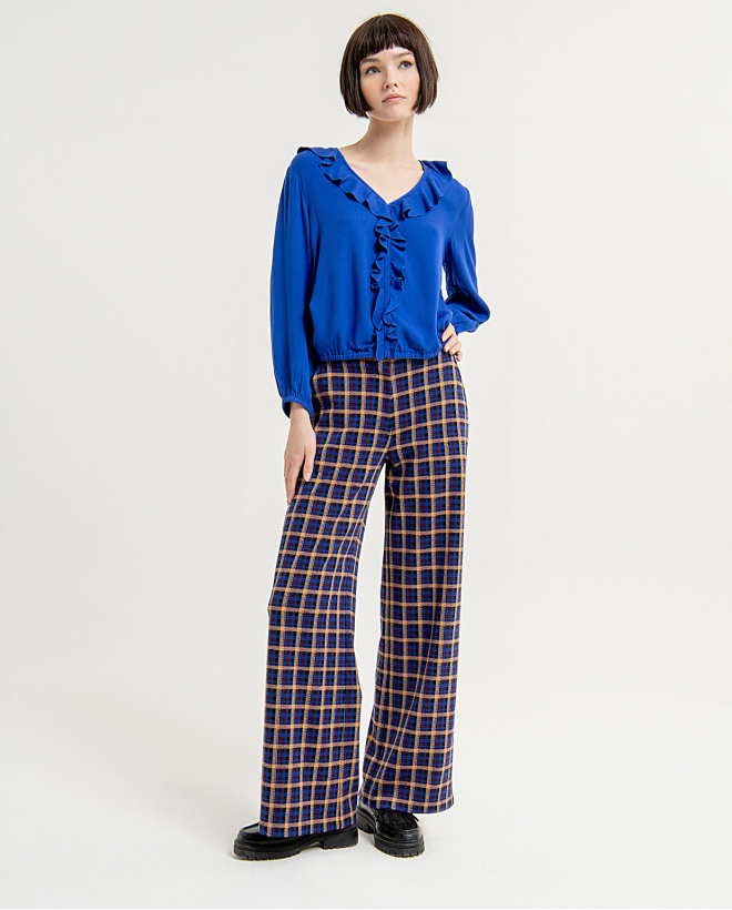 Stretch and printed wide trousers with wide ankles Blue