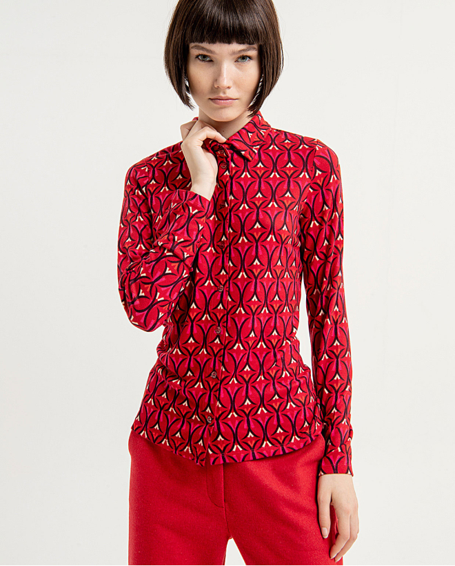 Stretch printed fitted stretch shirt Red