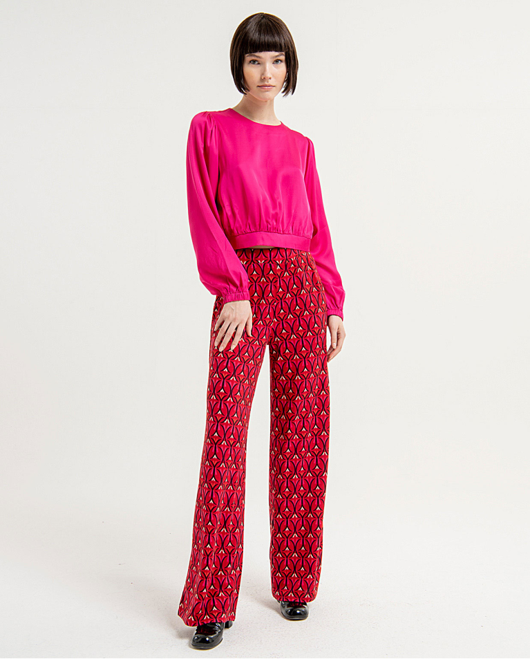 Stretch printed wide wide trousers Red