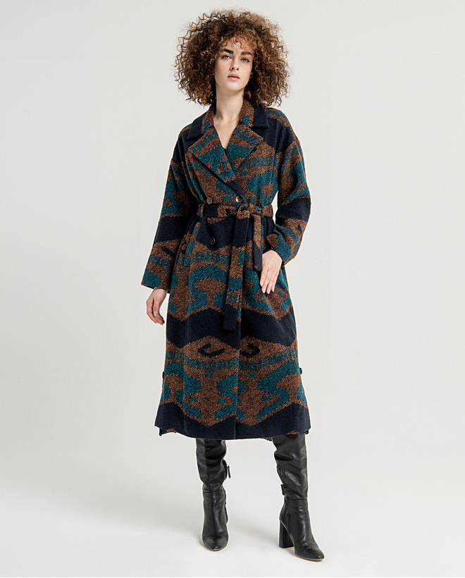 Printed wide long coat with...