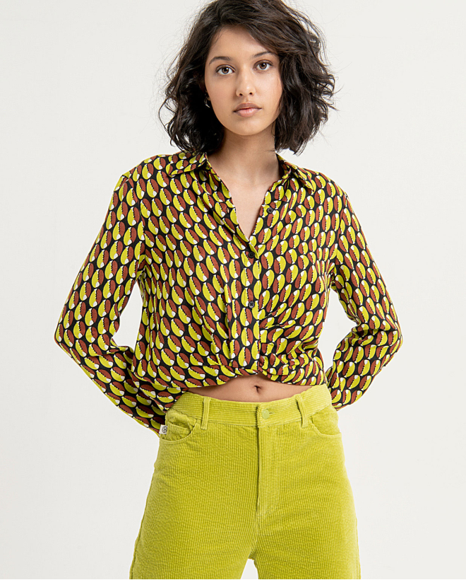 Printed short shirt with elasticated waistband Brown