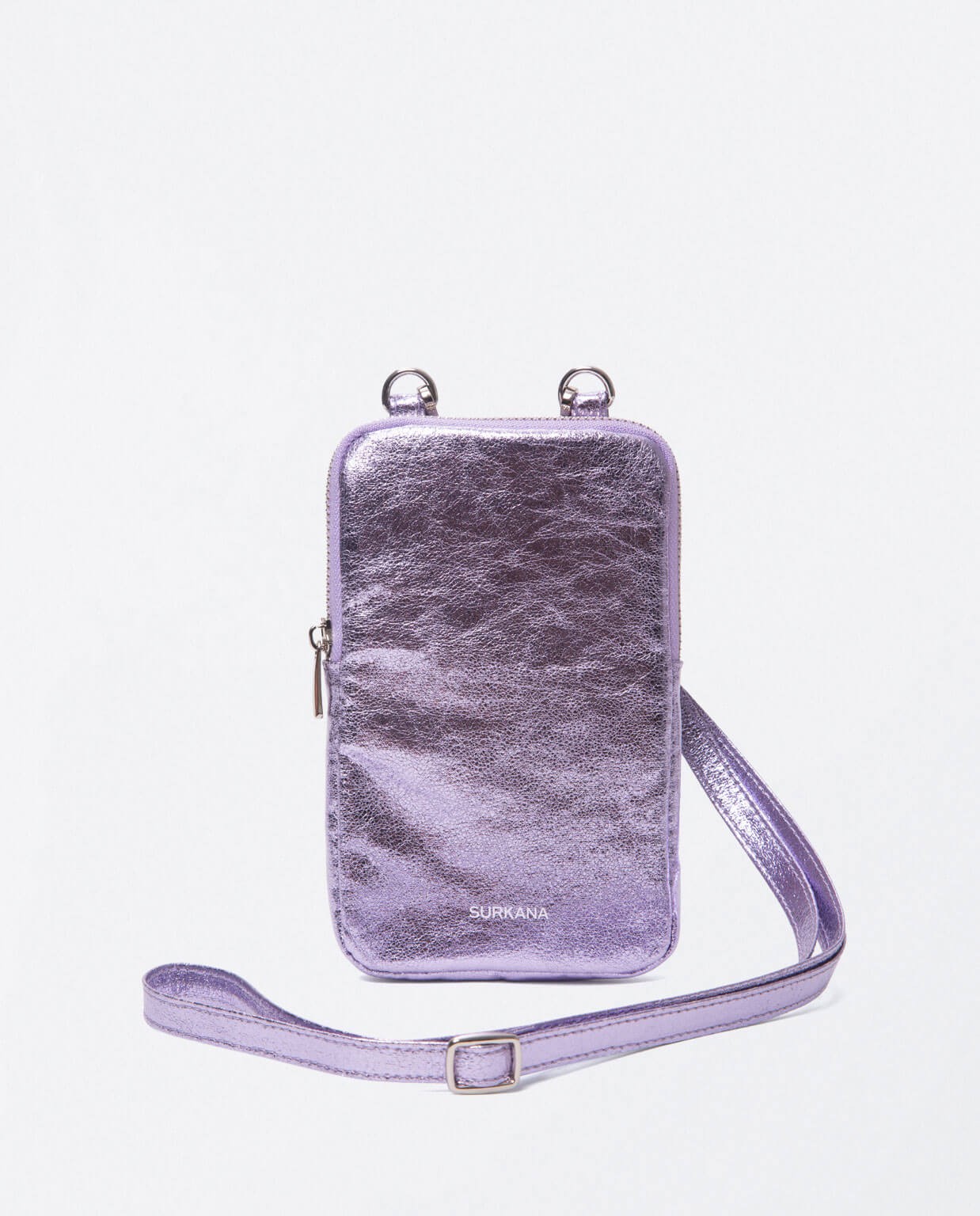 Adjustable metallised mobile phone holder with sho Lilac
