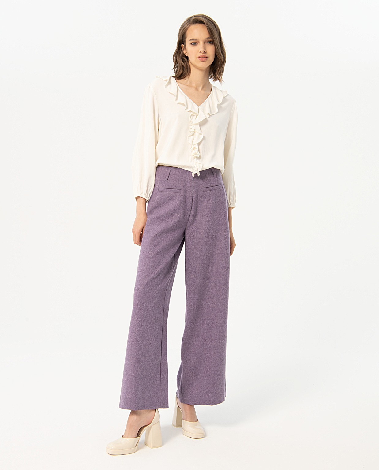 Plain wide leg long trousers Lilac