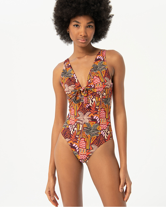 V-neck swimsuit with bow Multi