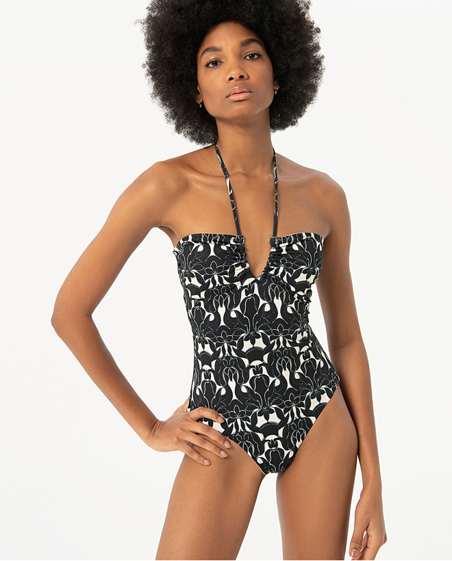 V-neck swimsuit with neck...