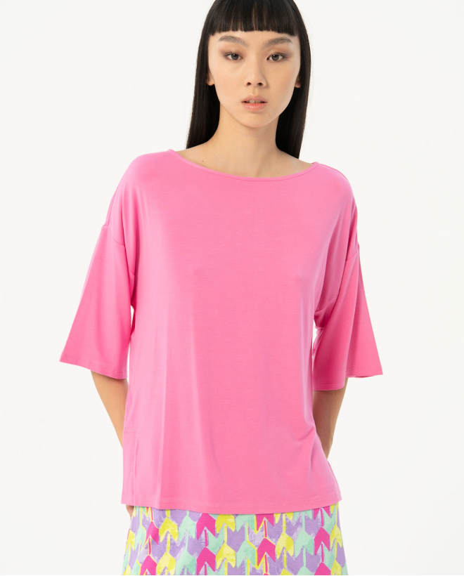 French sleeve elastic T-shirt Pink