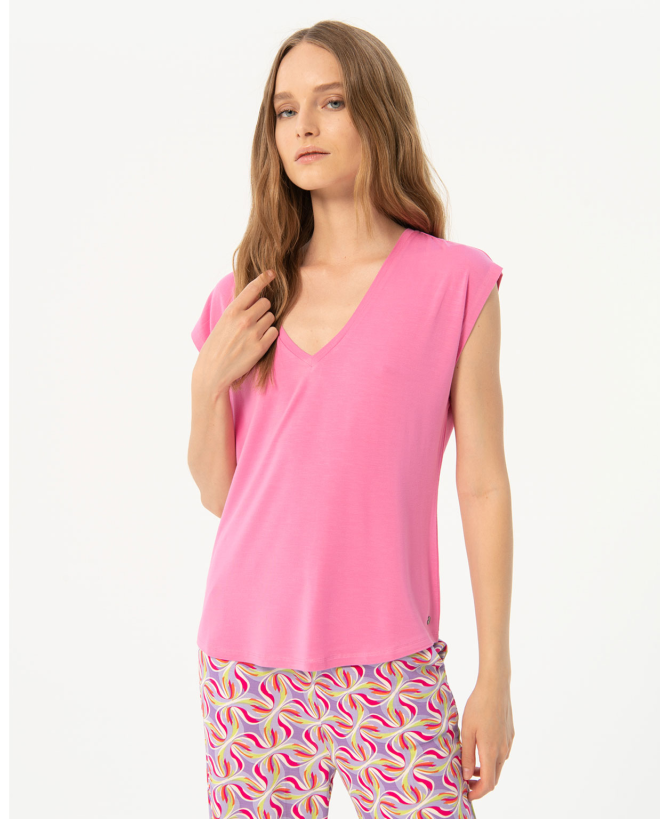 Sleeveless elastic T-shirt Pink