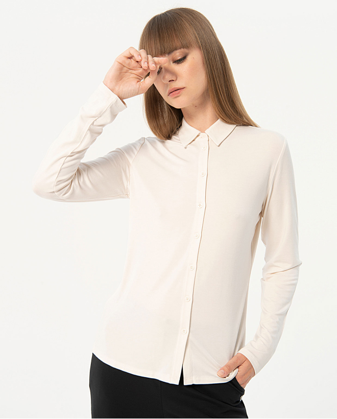 Plain long sleeve elastic shirt White