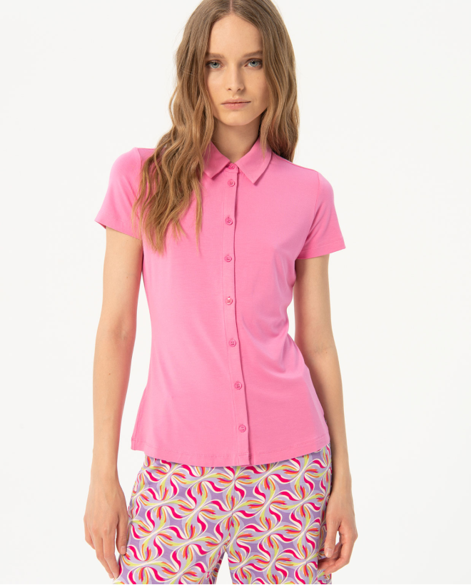 Smooth short sleeve elastic shirt Pink