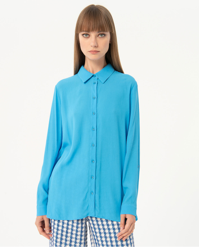 Plain long sleeve crepe shirt Blue