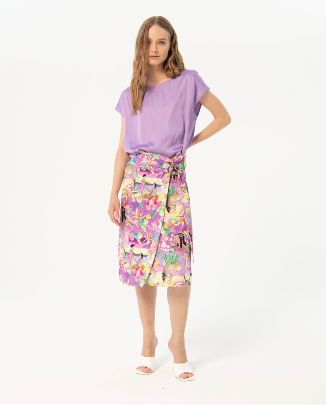 Printed sarong skirt with...