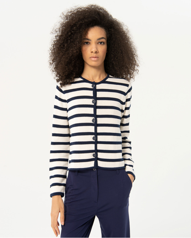Striped knitted cardigan White