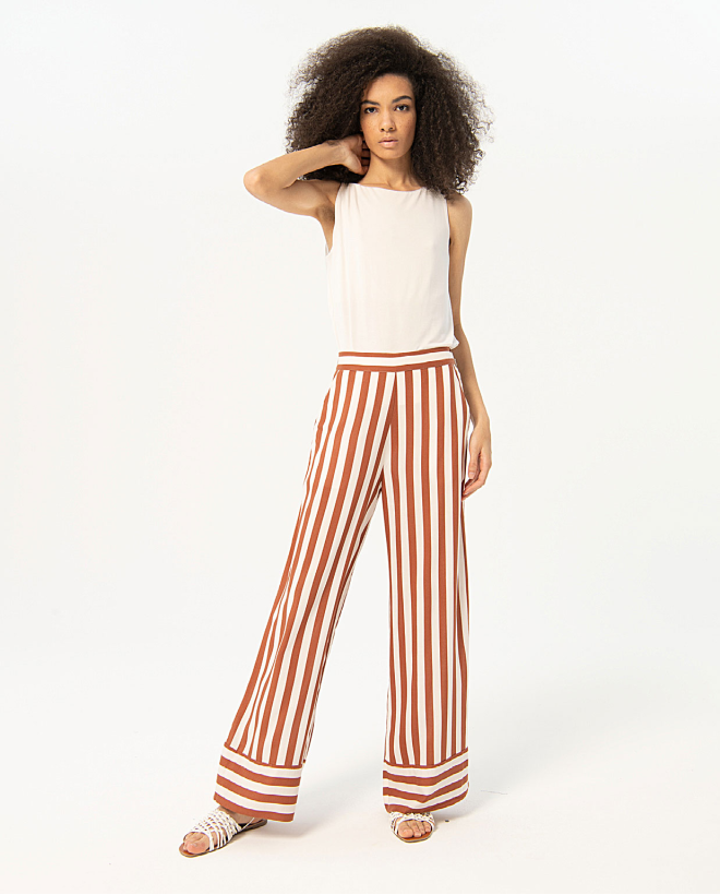 Striped satin pants Brown