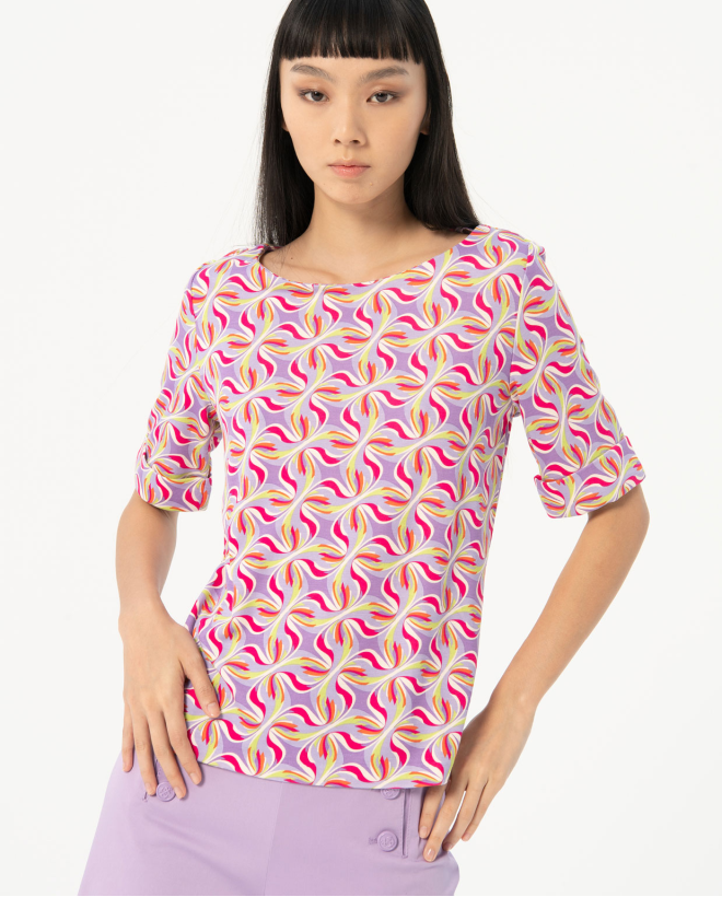 Printed elastic short t-shirt Lilac