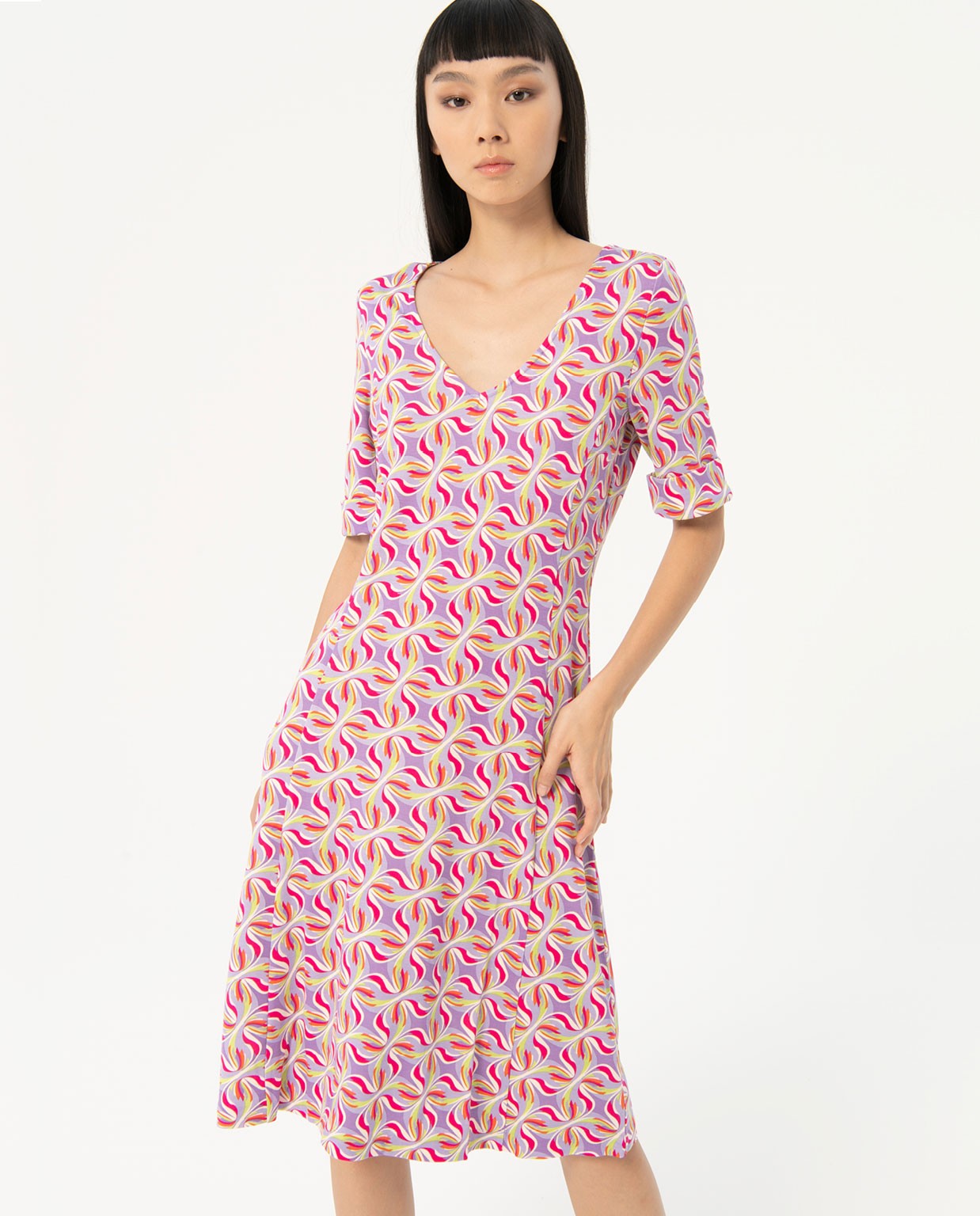 Printed elastic short dress Lilac