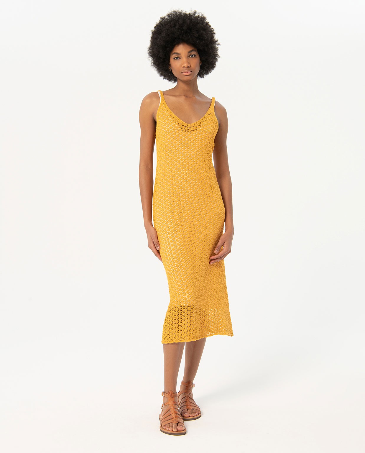 Plain crochet midi dress Yellow
