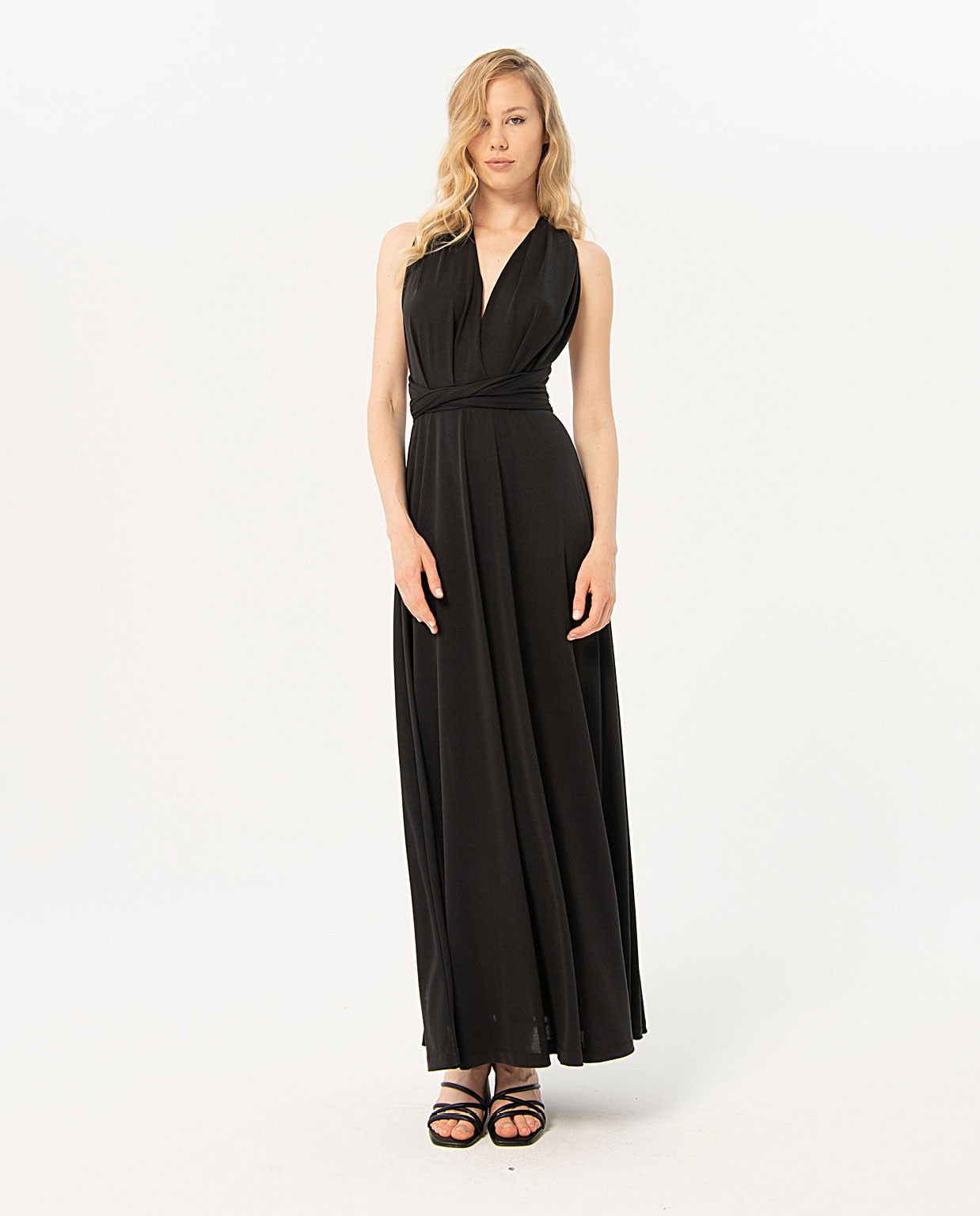 Long dress with multi-position straps Black