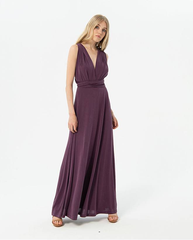 Long dress with multi-position straps Maroon