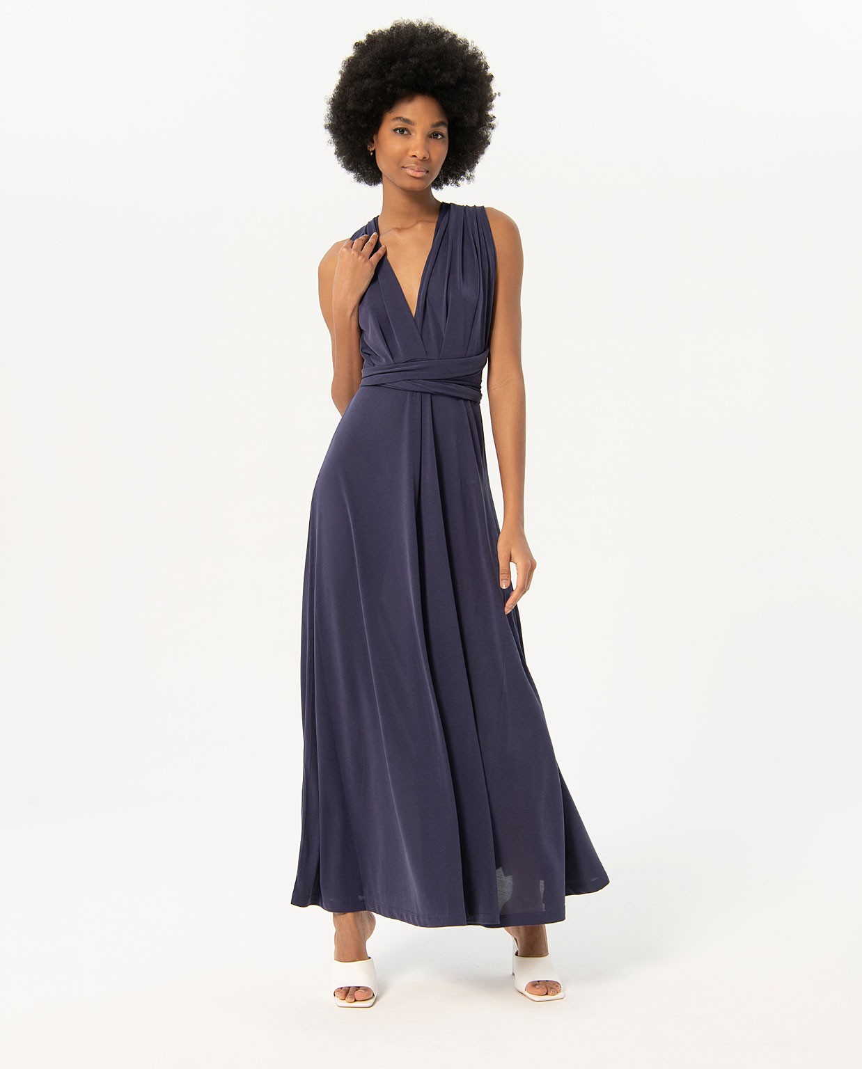 Long dress with multi-position straps Navy blue