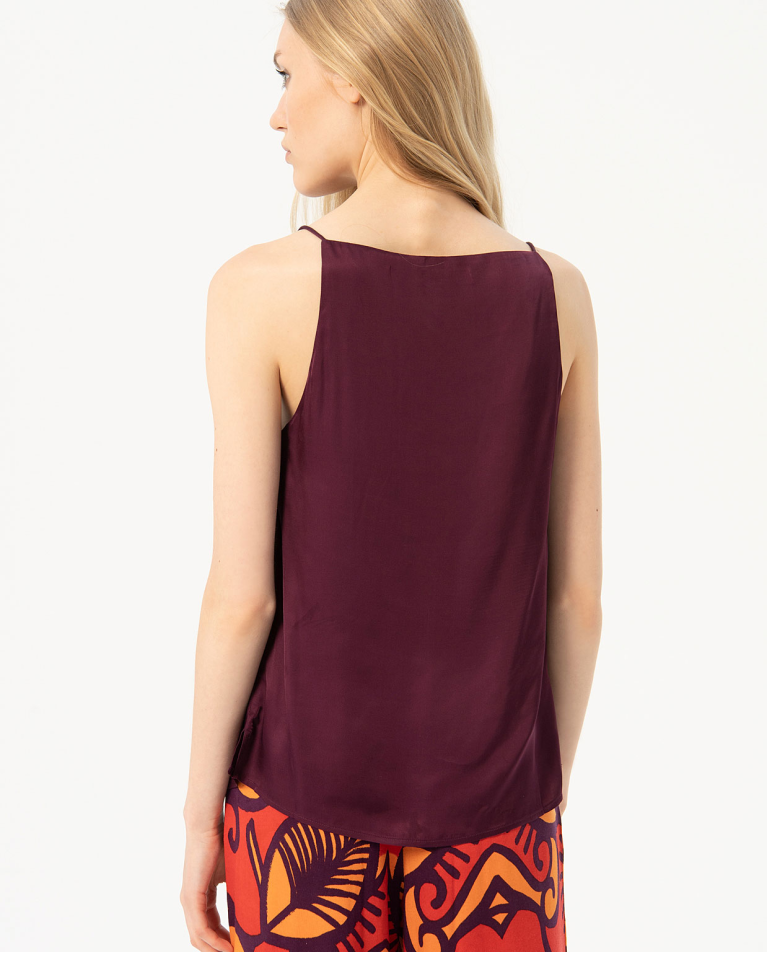 Satin tank top with draped neckline and straps Maroon women Surkana