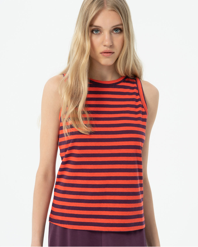 Cotton t-shirt with striped straps Maroon