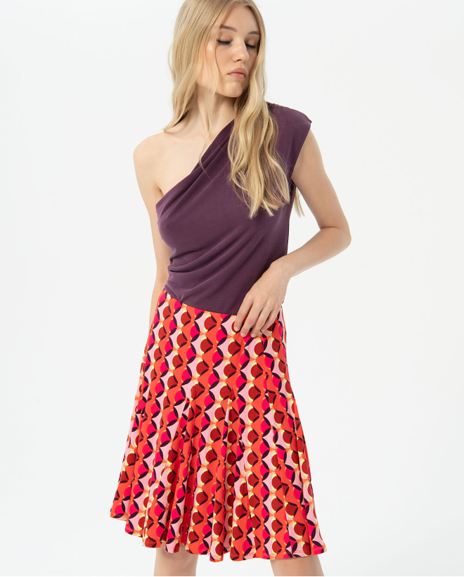 Printed mini skirt with flounce Fuchsia