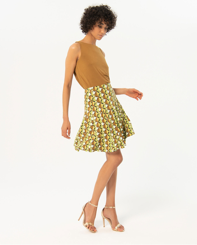 Printed mini skirt with flounce Green