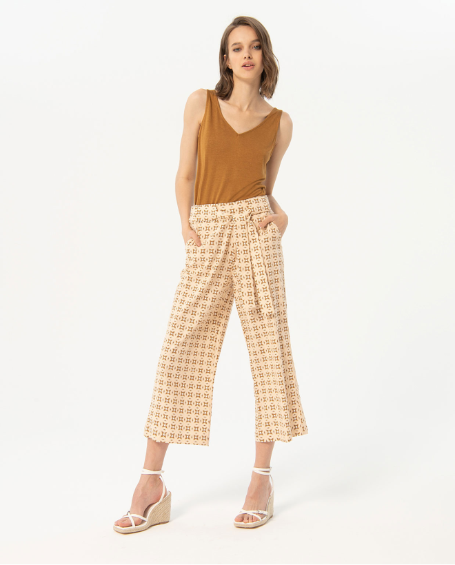 Cropped pants wide and straight Beige