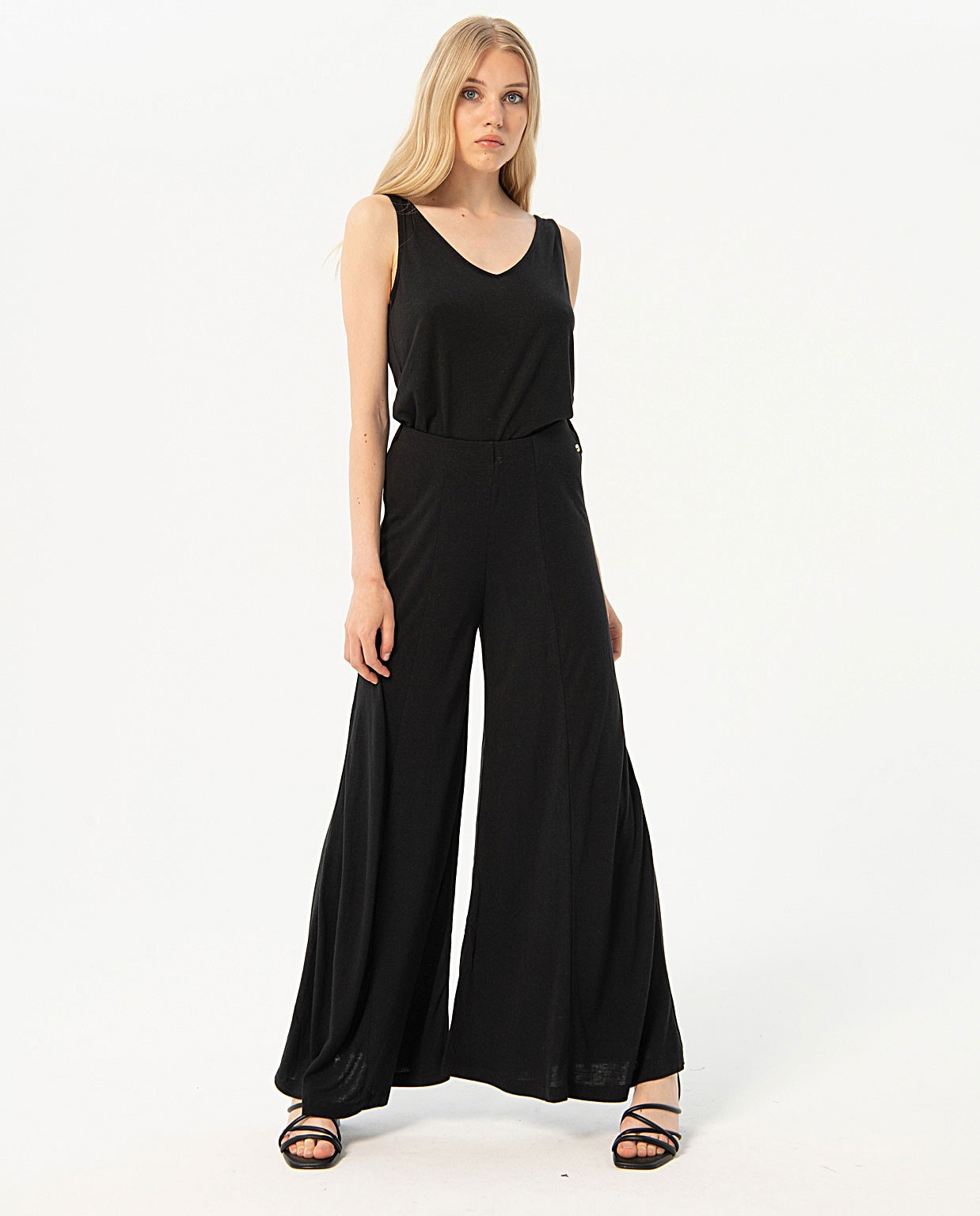 Plain palazzo long pants Black