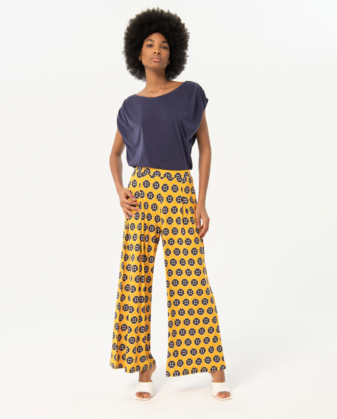 Pantalón largo y ancho elástico Amarillo
