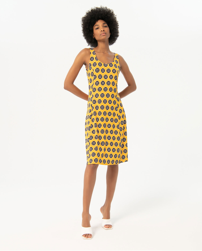 Printed elastic short dress Yellow