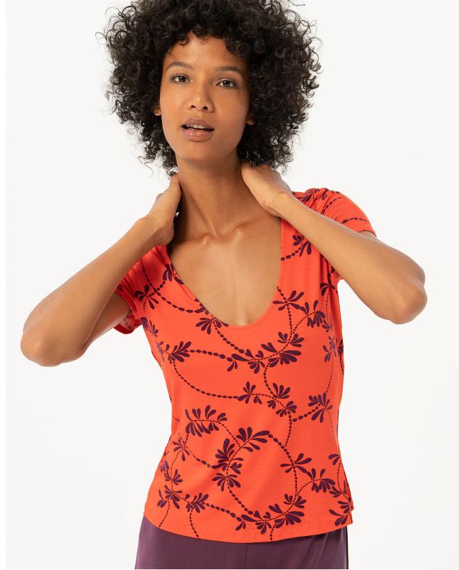 Elastic short sleeve t-shirt Coral