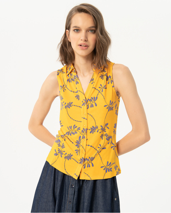 Printed sleeveless blouse Yellow