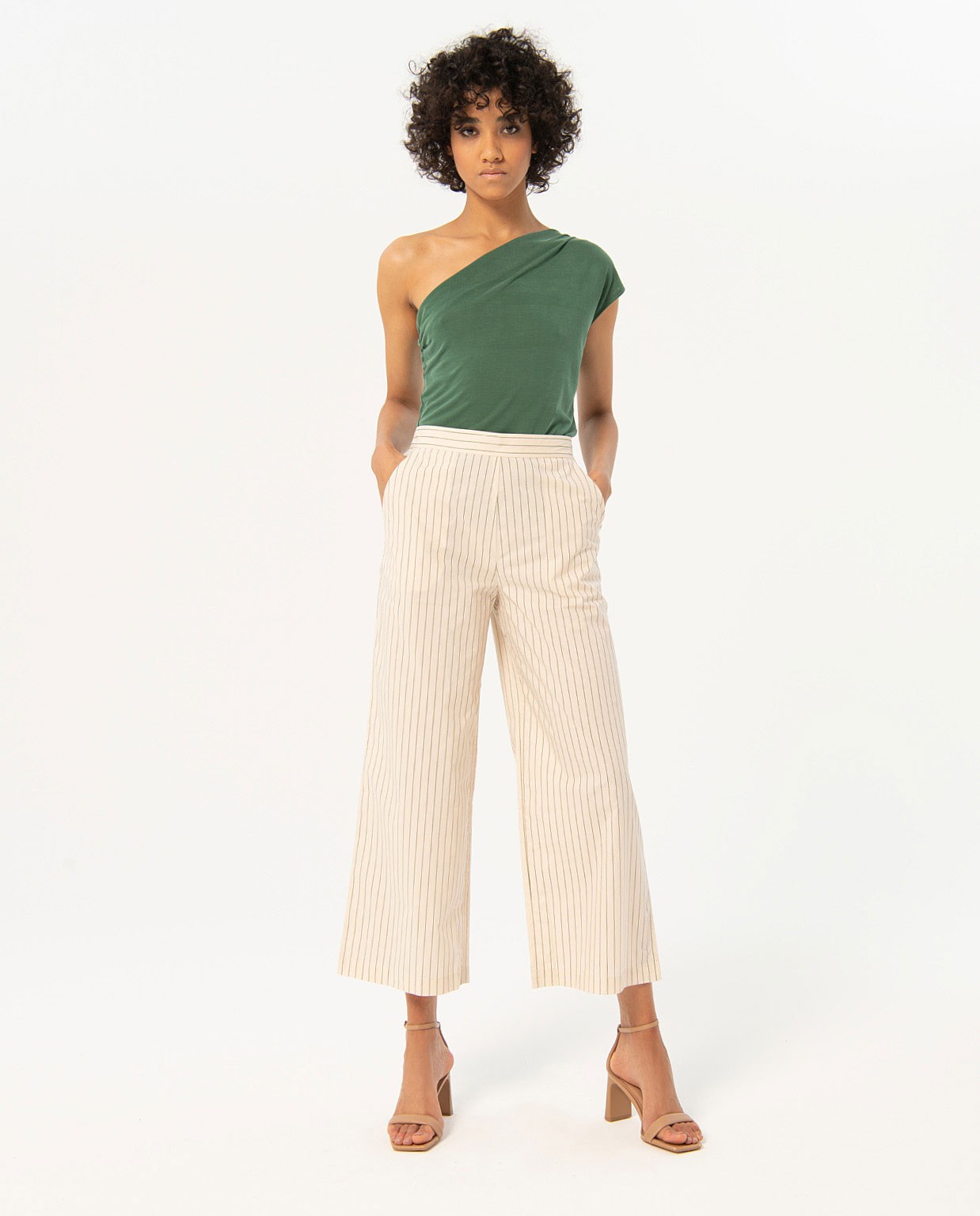 Pinstripe straight pants Ecru