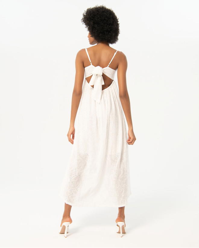 Long dress with embroidery and plain openwork White