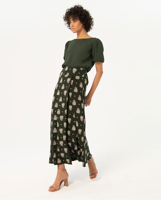 Printed crossed long skirt Khaki
