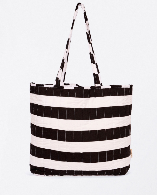 Striped quilted shopper Black