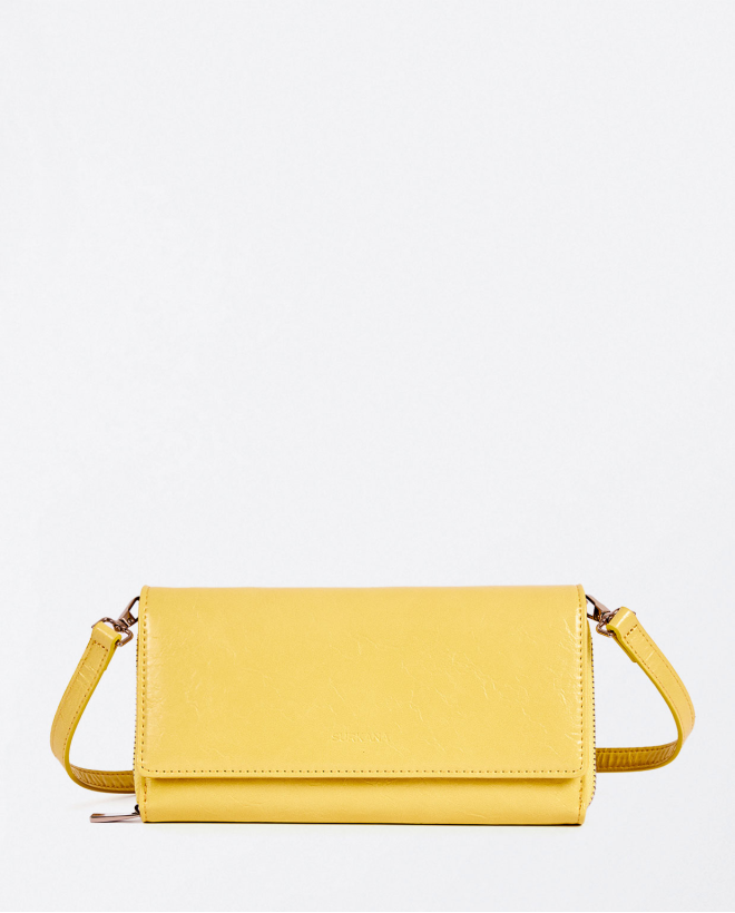 Large wallet with patent leather handle Yellow