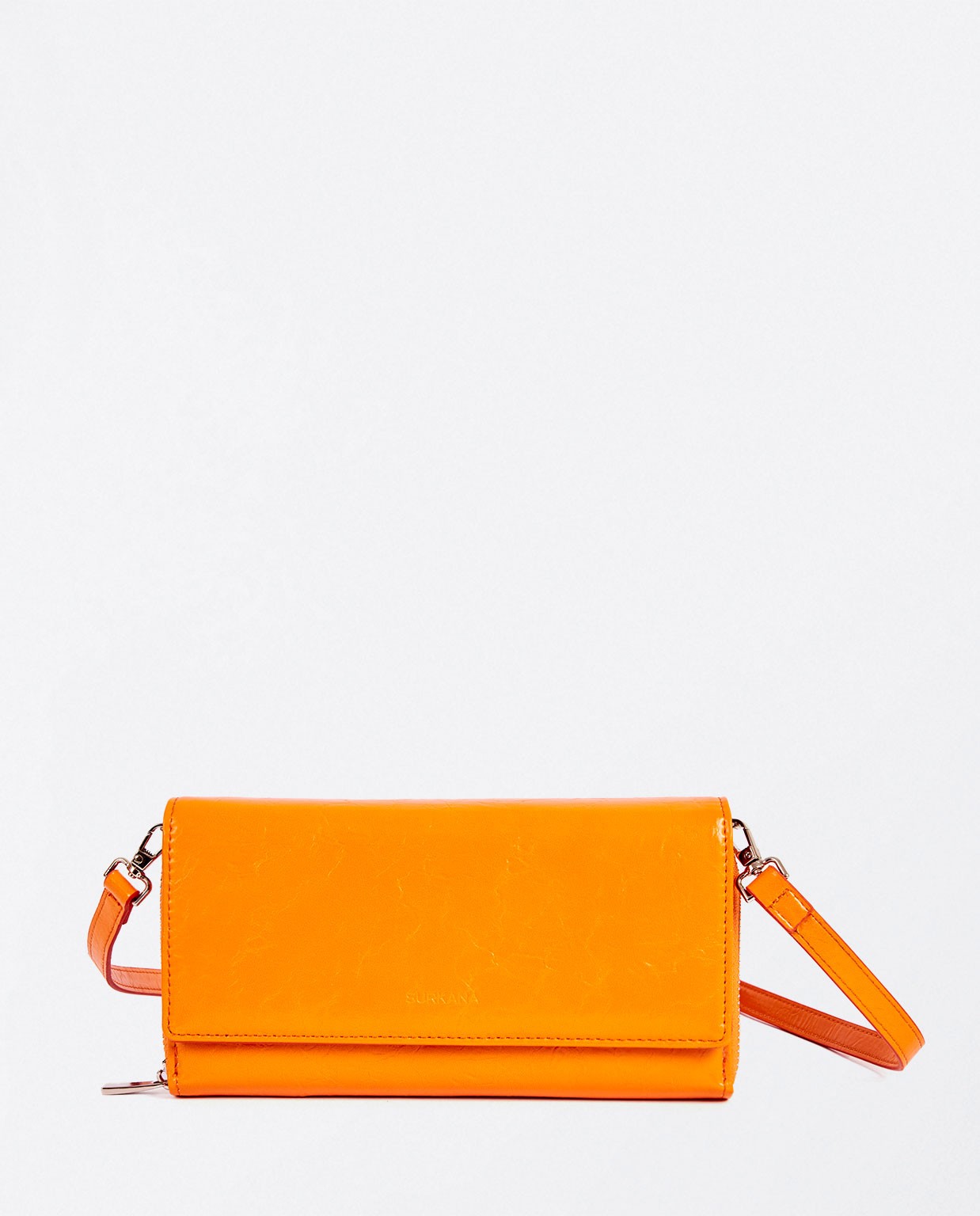 Grand portefeuille avec poignée en cuir verni Orange
