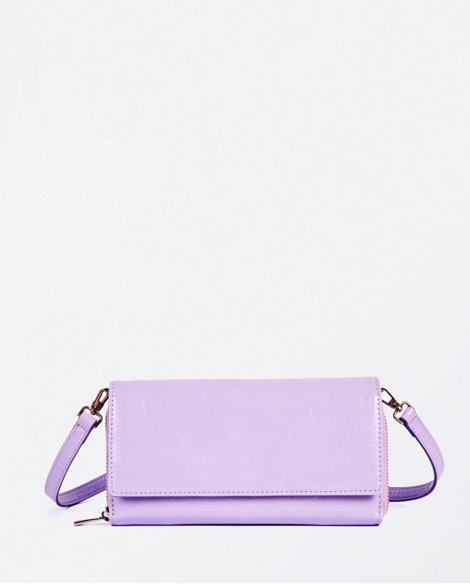 Large wallet with patent leather handle Lilac