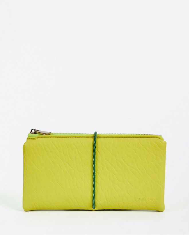 Smooth textured large wallet Acid green