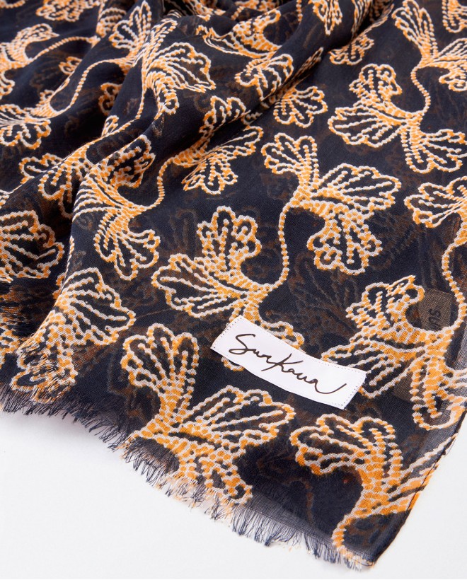 Printed sarong scarf Black