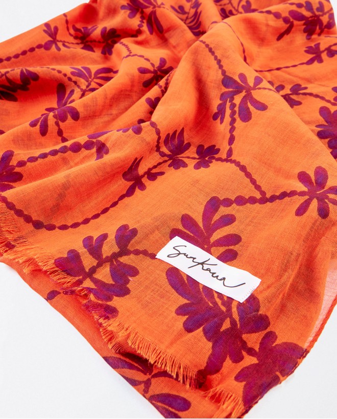 Printed sarong scarf Coral